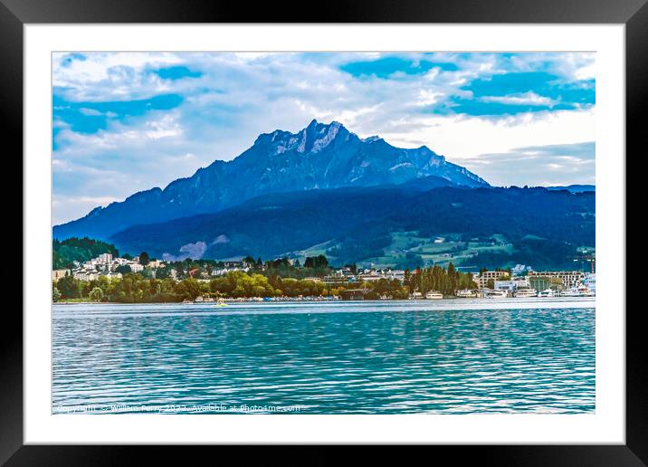 Lake Mount Pilatus Boats Lucerne Switzerland Framed Mounted Print by William Perry