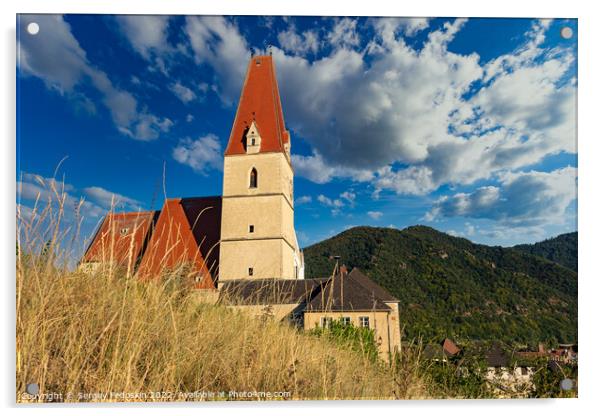 Church in Weissenkirchen in der Wachau - in Danube Acrylic by Sergey Fedoskin