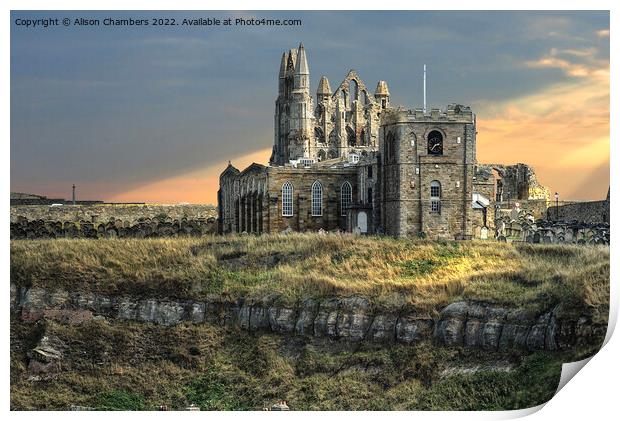 Whitby Abbey and Church Print by Alison Chambers