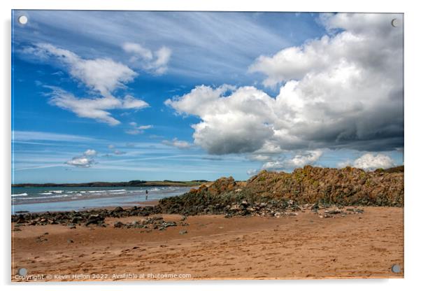 Volcanic rock, blue sky and clouds on Newborough beach, Anglesey Acrylic by Kevin Hellon