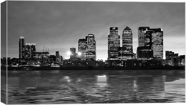 Docklands Canary Wharf sunset bw Canvas Print by David French