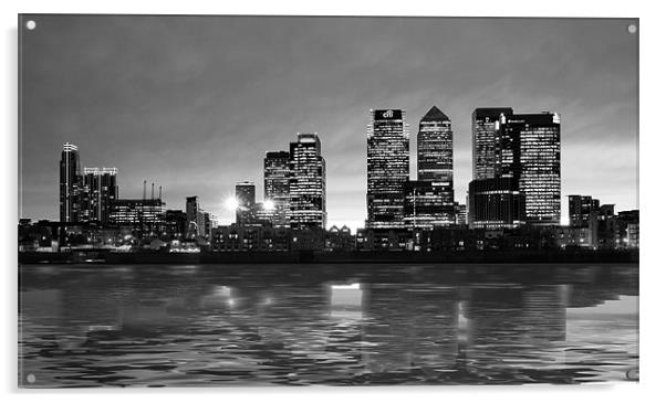 Docklands Canary Wharf sunset bw Acrylic by David French