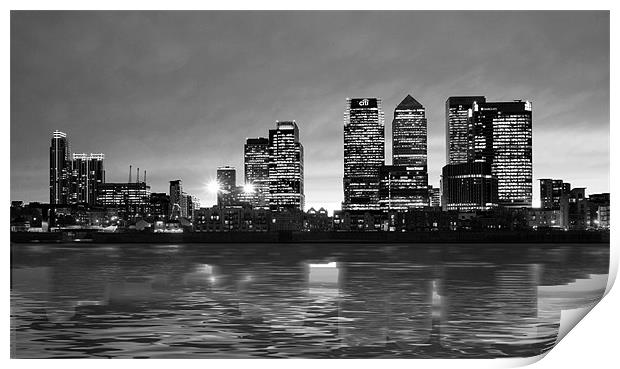 Docklands Canary Wharf sunset bw Print by David French