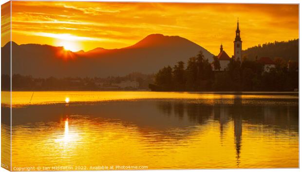 Sunrise at Lake Bled Canvas Print by Ian Middleton