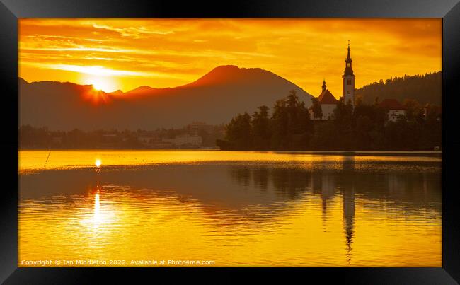 Sunrise at Lake Bled Framed Print by Ian Middleton