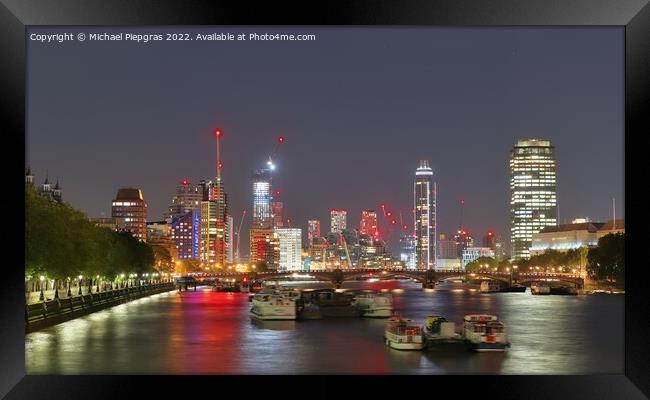 View at the River Thames in the city of London at night Framed Print by Michael Piepgras