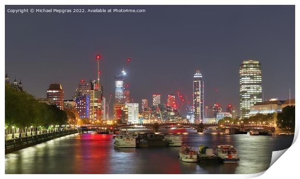 View at the River Thames in the city of London at night Print by Michael Piepgras