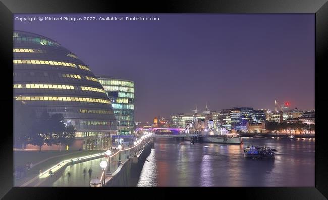 View at the River Thames in the city of London at night Framed Print by Michael Piepgras