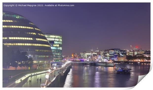 View at the River Thames in the city of London at night Print by Michael Piepgras