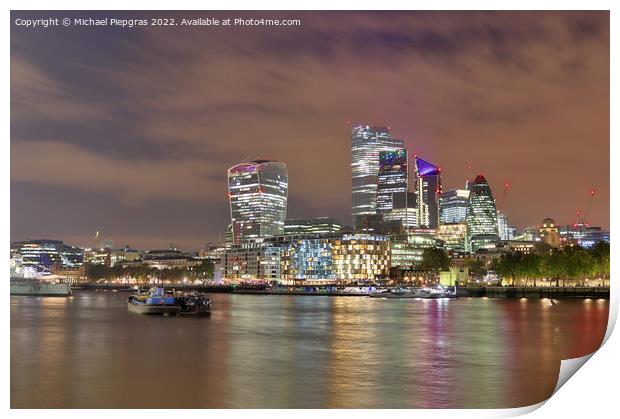 View at the River Thames in the city of London at night Print by Michael Piepgras