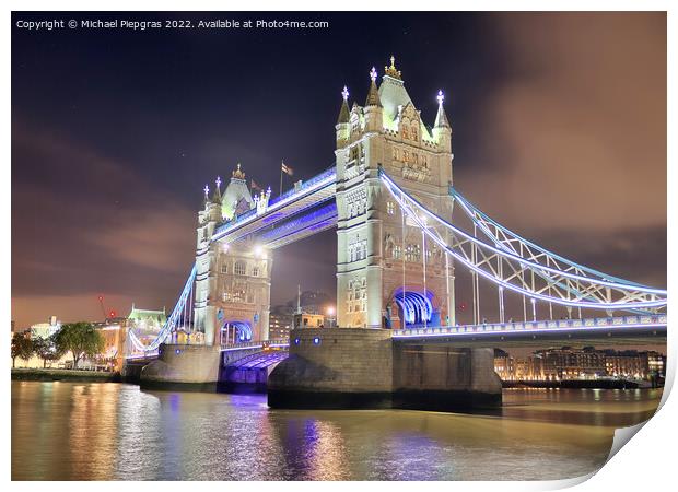 View at the tower bridge in London at night Print by Michael Piepgras