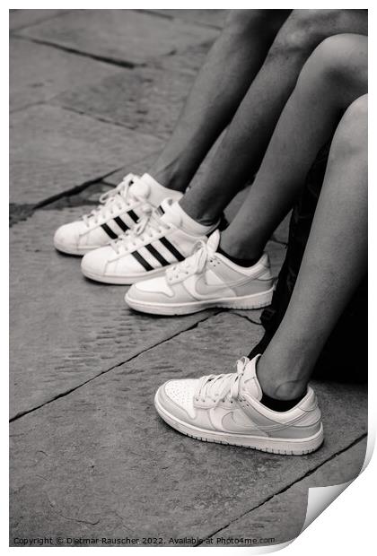 Legs and Sneakers on the Street Print by Dietmar Rauscher