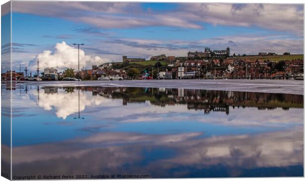 Whitby Abbey - Rain Puddle Reflections Canvas Print by Richard Perks