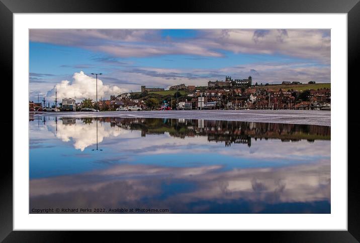 Whitby Abbey - Rain Puddle Reflections Framed Mounted Print by Richard Perks