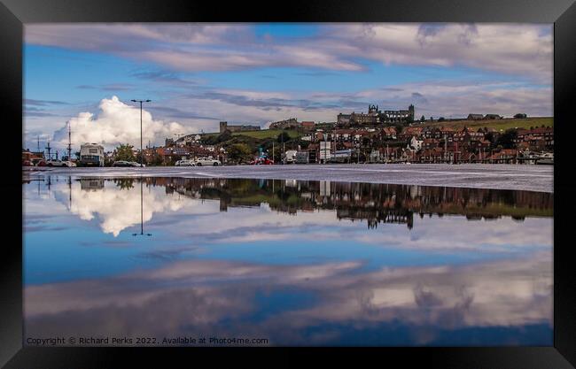Whitby Abbey - Rain Puddle Reflections Framed Print by Richard Perks