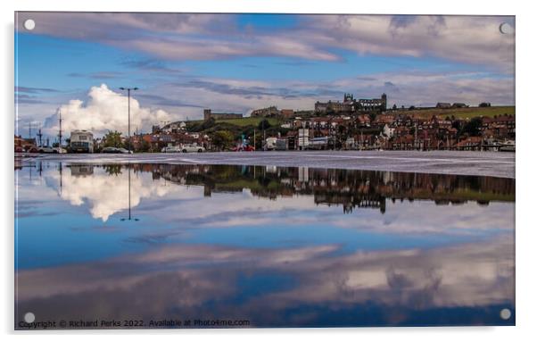 Whitby Abbey - Rain Puddle Reflections Acrylic by Richard Perks