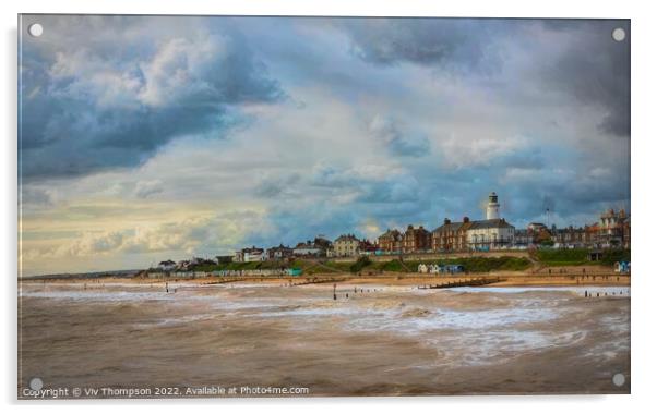 A Golden Sunset over Southwold Seafront Acrylic by Viv Thompson