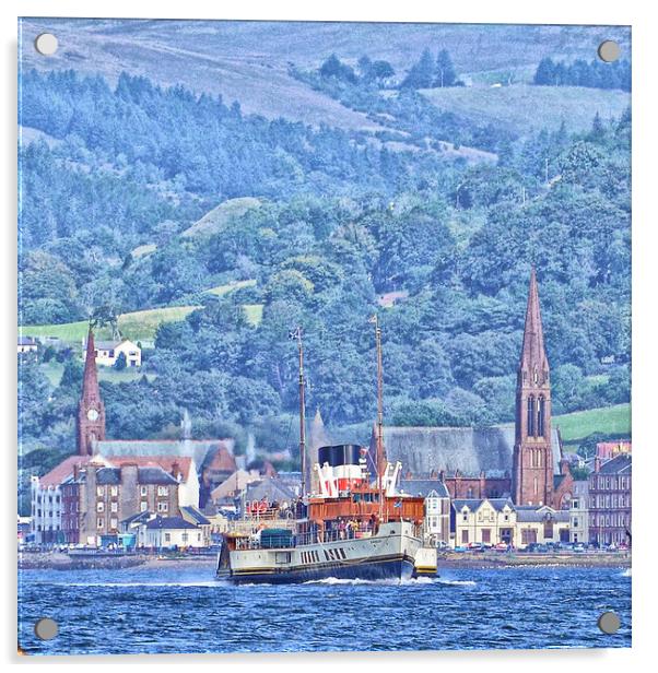 Largs as a backdrop to PS Waverley Acrylic by Allan Durward Photography
