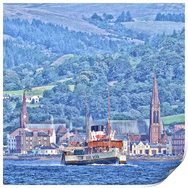 Largs as a backdrop to PS Waverley Print by Allan Durward Photography
