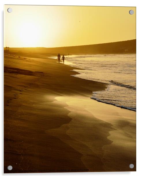 Golden sunrise in Las Tejitas beach  Acrylic by Anne-Claude Maurice