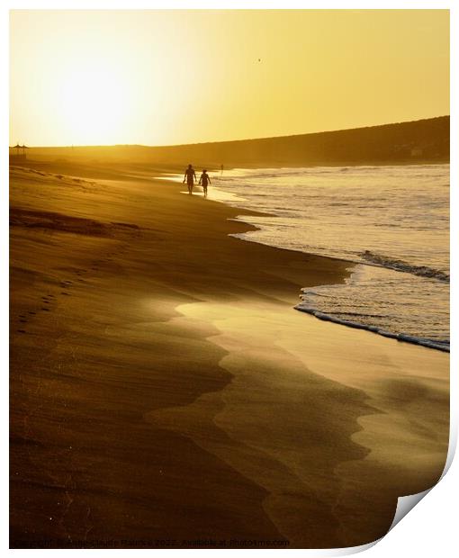 Golden sunrise in Las Tejitas beach  Print by Anne-Claude Maurice
