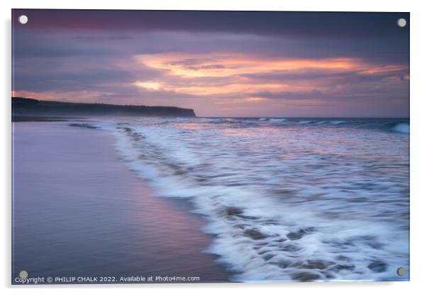 Whitby beach sunset 772  Acrylic by PHILIP CHALK