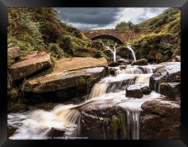 Three shires head bridge and waterfalls  in the Peak district Derbyshire 773  Framed Print by PHILIP CHALK