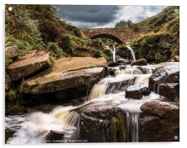 Three shires head bridge and waterfalls  in the Peak district Derbyshire 773  Acrylic by PHILIP CHALK