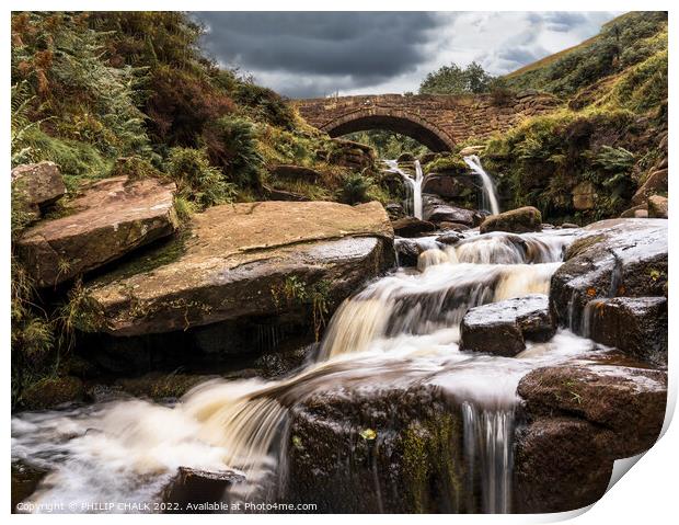 Three shires head bridge and waterfalls  in the Peak district Derbyshire 773  Print by PHILIP CHALK