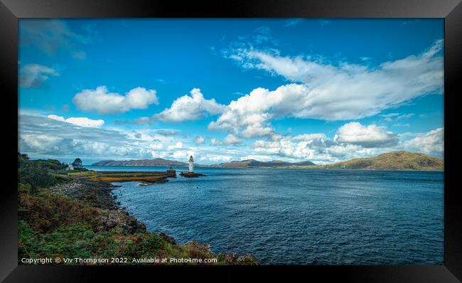 Majestic Tobermory Lighthouse and the Sound of Mul Framed Print by Viv Thompson