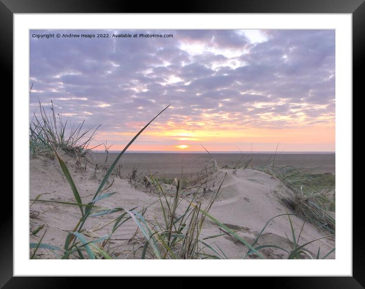 Sunset over sand dunes at Lytham St Annes Framed Mounted Print by Andrew Heaps