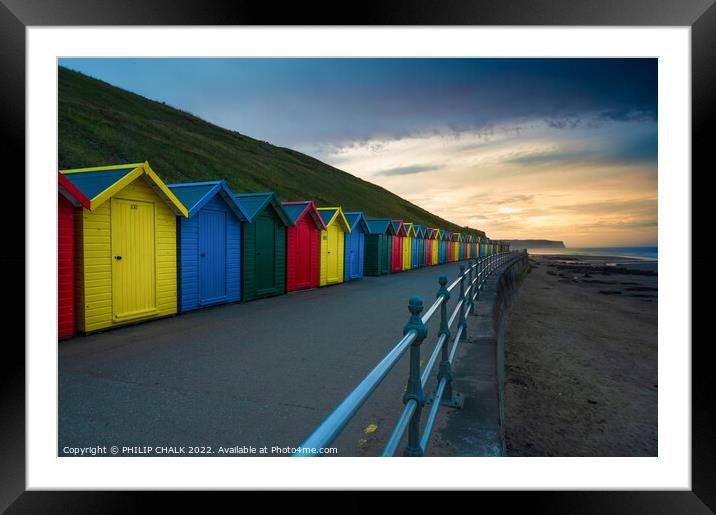 Whitby huts on Whitby sea front at sunset  774  Framed Mounted Print by PHILIP CHALK