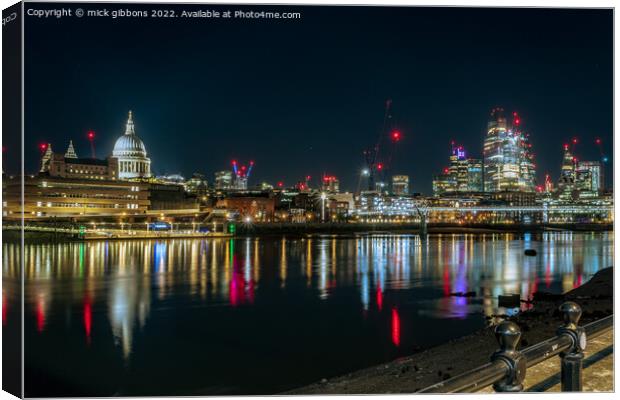London St Paul's Cathedral and canary wharf from the South Bank Canvas Print by mick gibbons