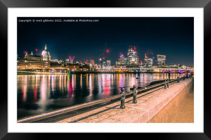 London St Paul's Cathedral and canary wharf from the South Bank Framed Mounted Print by mick gibbons