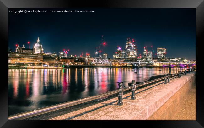London St Paul's Cathedral and canary wharf from the South Bank Framed Print by mick gibbons