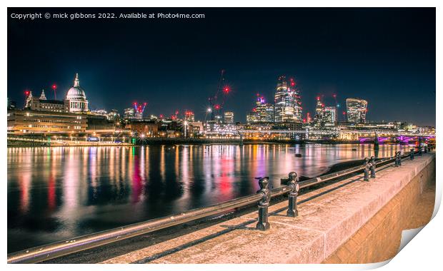 London St Paul's Cathedral and canary wharf from the South Bank Print by mick gibbons