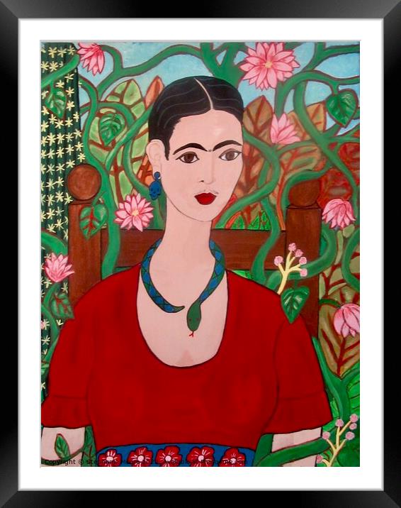 Frida with Vines and Flowers Framed Mounted Print by Stephanie Moore