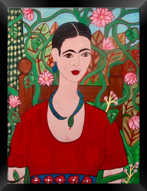 Frida with Vines and Flowers Framed Print by Stephanie Moore