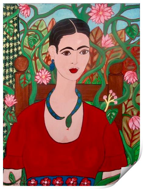 Frida with Vines and Flowers Print by Stephanie Moore