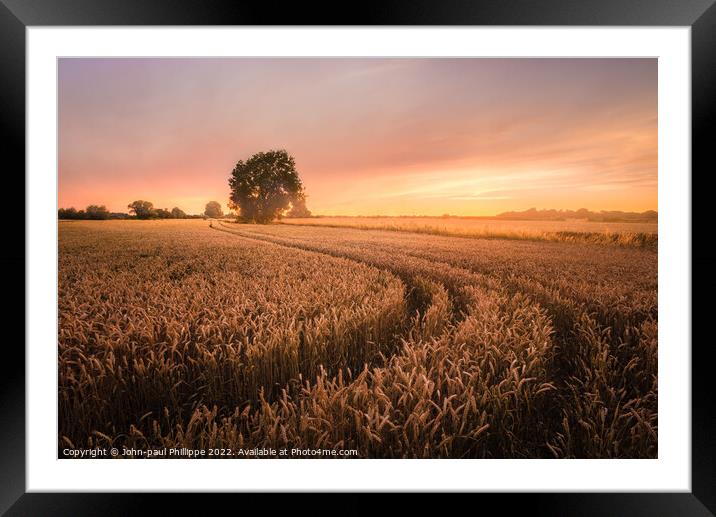 Wheatfield at sunset Framed Mounted Print by John-paul Phillippe