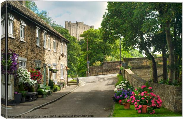 Richmond Castle and Cottages Canvas Print by Alison Chambers
