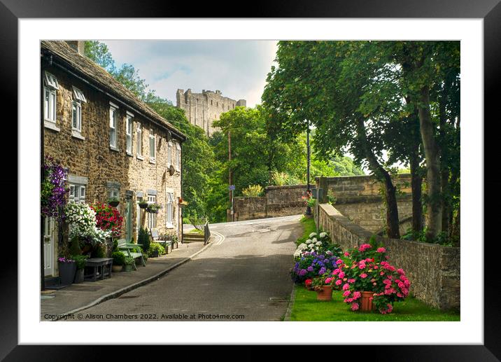 Richmond Castle and Cottages Framed Mounted Print by Alison Chambers