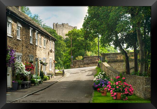 Richmond Castle and Cottages Framed Print by Alison Chambers