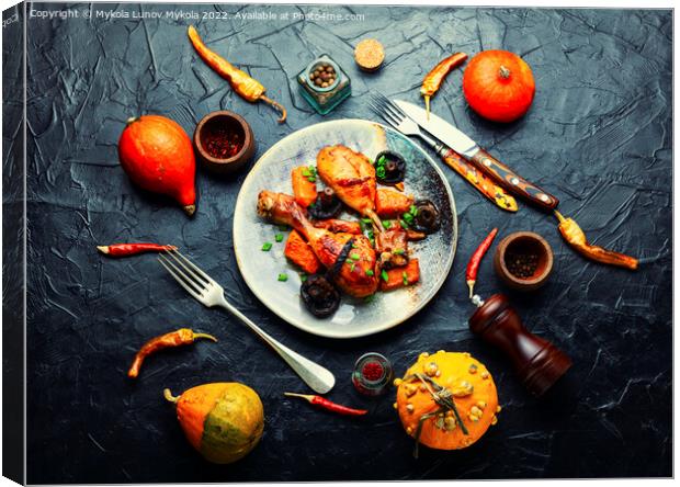 Baked chicken drumsticks with pumpkin Canvas Print by Mykola Lunov Mykola