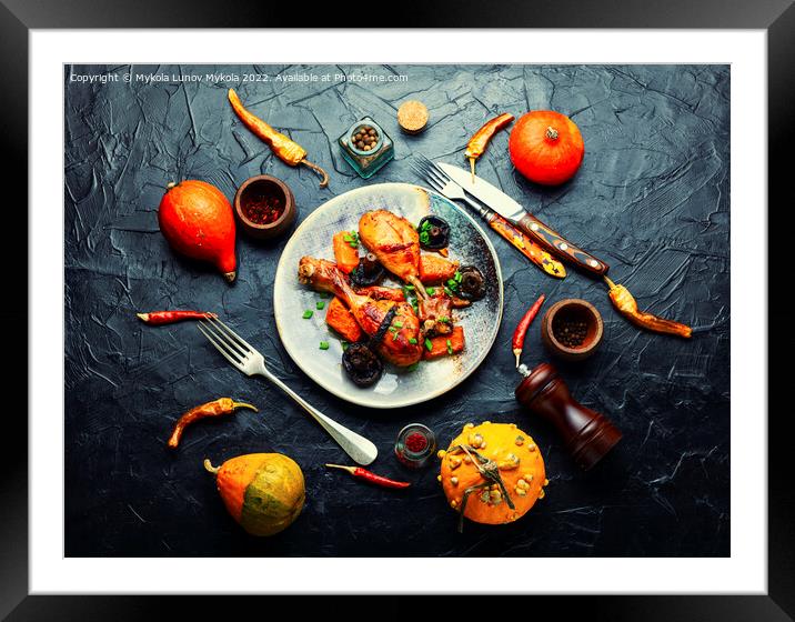 Baked chicken drumsticks with pumpkin Framed Mounted Print by Mykola Lunov Mykola