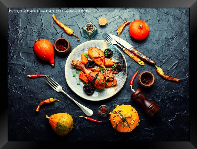 Baked chicken drumsticks with pumpkin Framed Print by Mykola Lunov Mykola