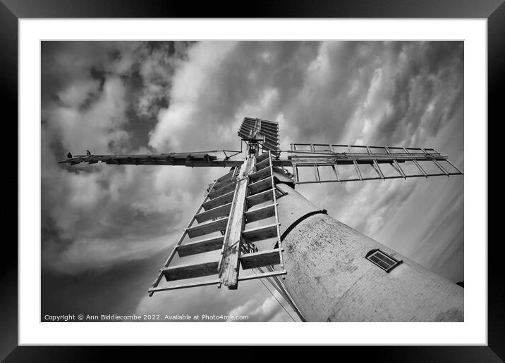 Looking up at Thurne windmill pump Framed Mounted Print by Ann Biddlecombe