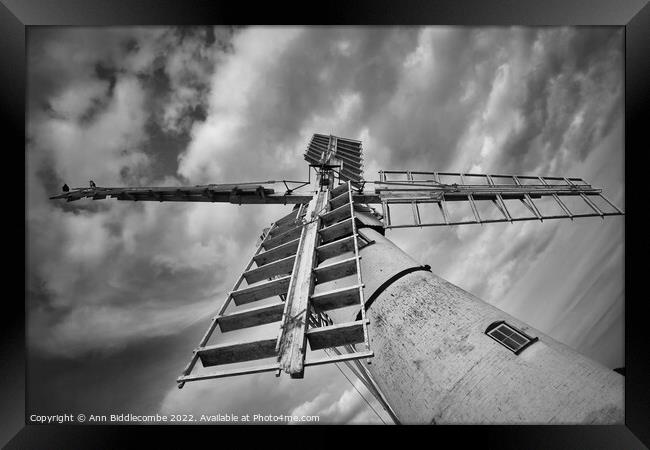 Looking up at Thurne windmill pump Framed Print by Ann Biddlecombe