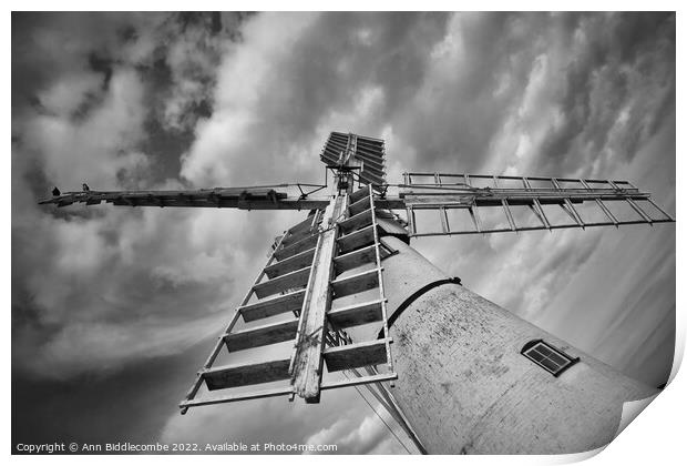 Looking up at Thurne windmill pump Print by Ann Biddlecombe