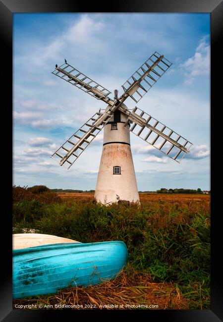 Windmill in the Norfolk broads Framed Print by Ann Biddlecombe